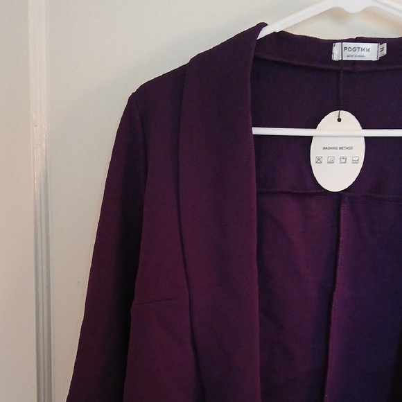 Purple Blazer with Draped Open Front and Textured Fabric - Picture 4 of 13